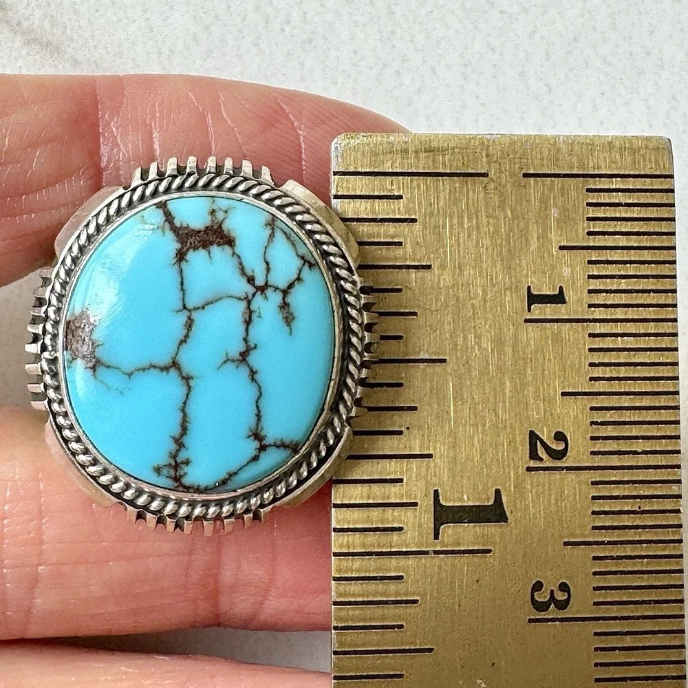 Big Navajo Mens Turquoise Ring Sz 11 Lightning Signed Denetdale Sterling Native